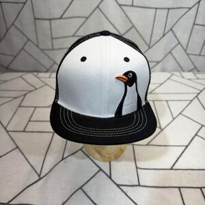 Aksels Youth Penguin Trucker Hat Black White Snapback Mesh Flat Brim Cap